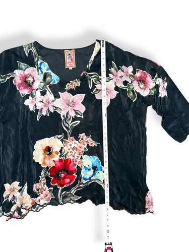 JOHNNY WAS Floral Tunic Scoop Neck Scallop Hem Multicolor Black size M - Picture 7 of 12