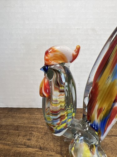 Vintage Colorful Rooster Hand Blown Glass Figure Murano Style Countryside - Picture 4 of 21