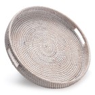13.8 inch Round Rattan Tray, Decorative Coffee Table Tray, Ottoman Tray, Wove...