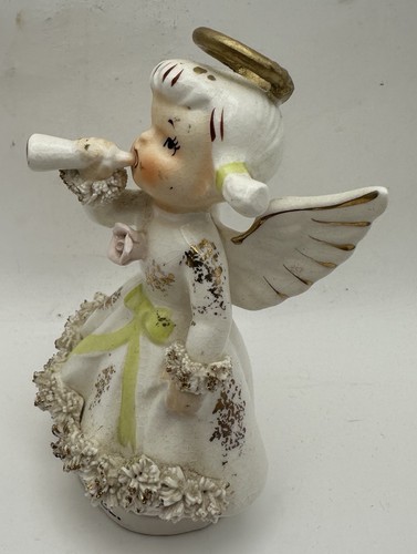 Vintage Lefton Spaghetti Januar Engel Figur AR1987 Japan 1950er Heiligenschein Reparatur - Bild 2 von 9