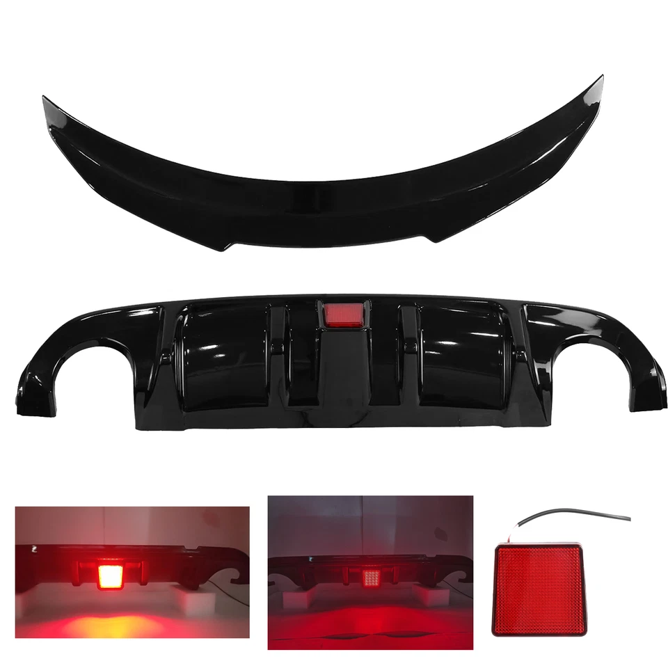 Difusor de parachoques trasero y alerón trasero negro brillante Fit 2014 2015-2017 Infiniti Q50 Foto 2 de 4