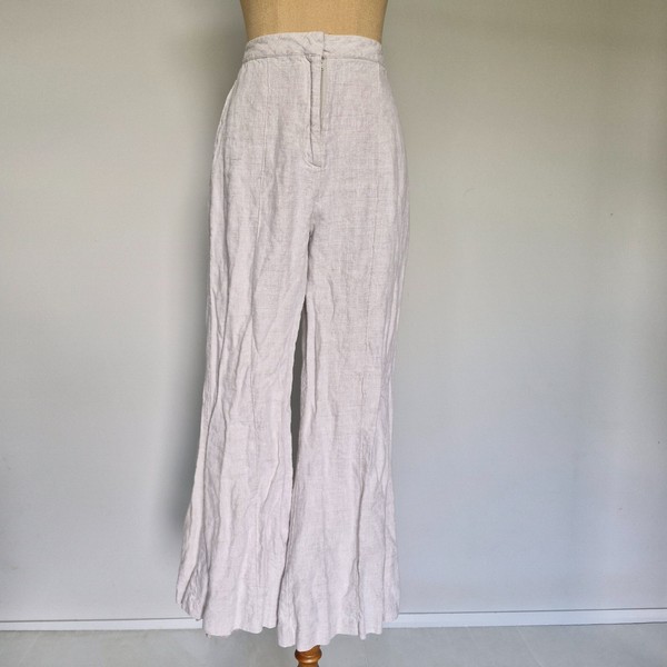 Dissh Beige Linen High Rise Tailored Flare Pants Size 10