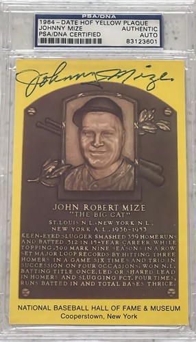 1964 Johnny Mize Baseball HOF Yellow Plaque Authentic Auto PSA/DNA 83123601 - Picture 3 of 9