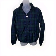 Vintage Jerzees Brand Lightweight Windbreaker Plaid Pattern Blue Green Jacket...