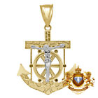 Mens 10K Solid Yellow Gold Jesus Crucifix Anchor Pendant Cross Charm+ Free Chain
