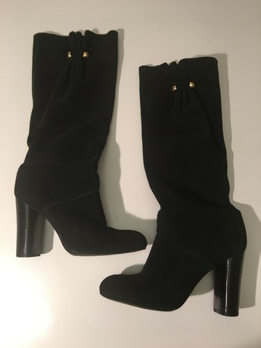 TORY BURCH Black Suede Knee High Logo Boots sz  | eBay