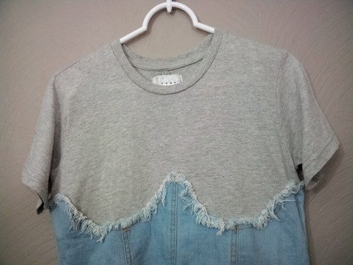 THRILL Jeans Juniors Short Sleeve Gray Cotton/Light Denim T-Shirt Top  XL School - Picture 4 of 6