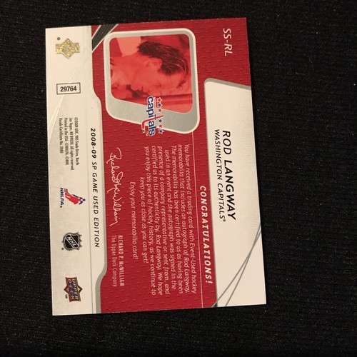 2008-09 SP Game Used Rod Langway SIGnificant Dual Jersey Auto #15/50 Capitals - Picture 2 of 2