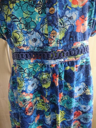 EWM COUNTRY ROSE BRIGHT FLORAL 100% COTTON JERSEY DRESS CROCHET TRIM UK 20 - Picture 4 of 7