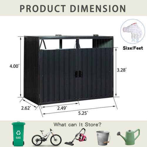 Stainless Garden Storage Garbage Bin Shed Stores 2 Trash Cans Metal Bin Shed - Picture 3 of 9
