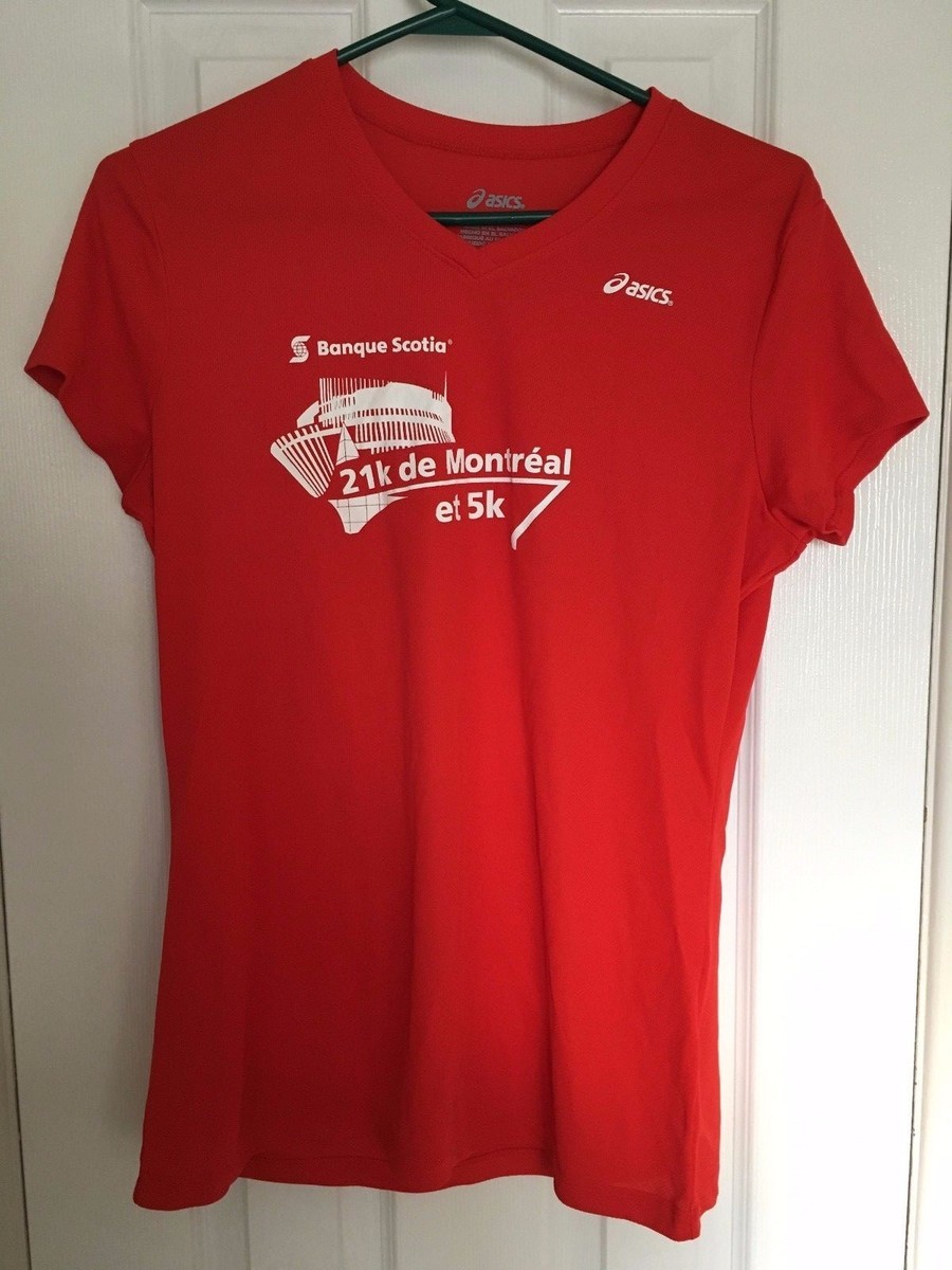 WOMENS MEDIUM M T SHIRT RED BANQUE SCOTIA 21K DE MONTREAL ET 5K ASICS eBay