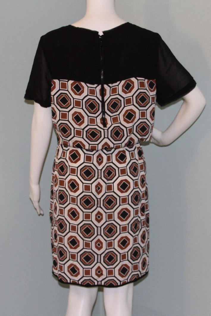 Abito donna blusa Michael Kors S S marrone nero stampa geometrica nuovo con etichette taglia 10