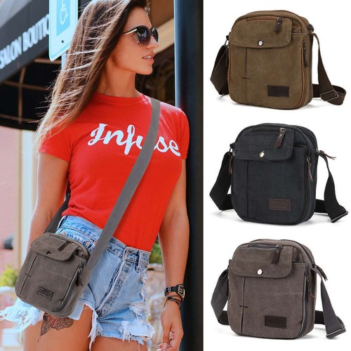 Men's Canvas Cross-body Pouch Handbag Cell Phone Purse Wallet Shoulder Bag Case - Picture 4 of 14