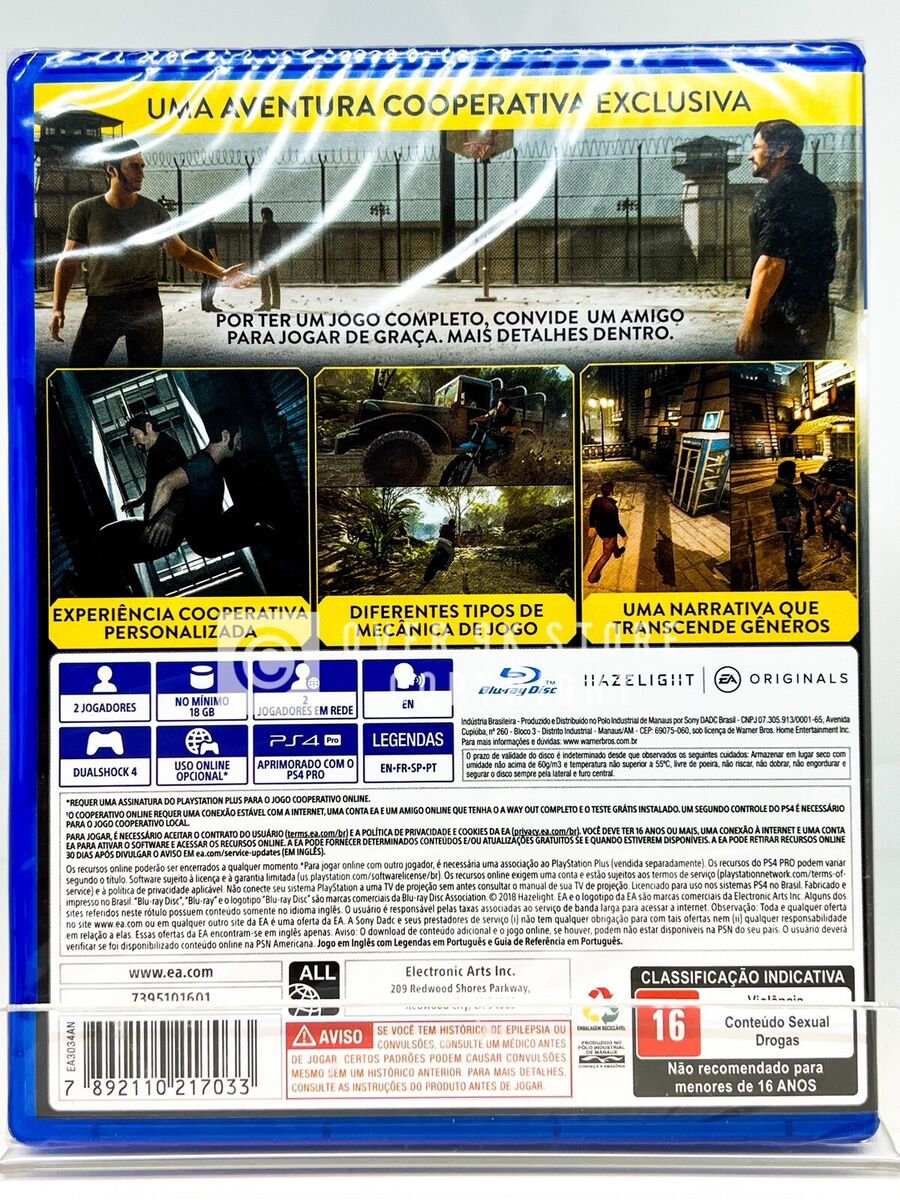 A Way Out - PS4 - Brand New, Region Free, Portuguese Cover 14633739138