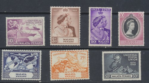 Malaysia Penang Briefmarken 1948-1953 SG1/2; 23/7 postfrisch aufklappbar CV 49,25 £