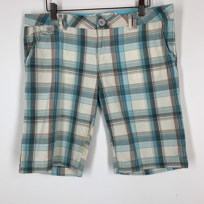 O/'Neill FORGET ME NOT White Green Yellow Blue Plaid Bermuda Junior/'s Shorts