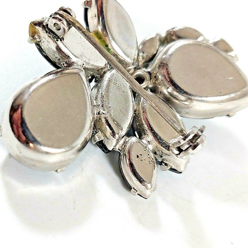 Vintage Silver Tone Marqis Cut Black Rhinestone Floral Motif Brooch - Picture 7 of 9