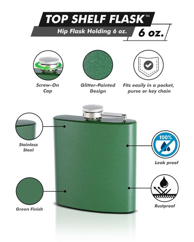 6 Pack of Engraved 6oz Glitter-Paint Flasks, Assorted Colors - Picture 6 of 12