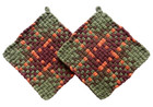 Set of 2 Handmade Artisan Woven Loomed Hunters Colors Potholders Hot PadsTrivets