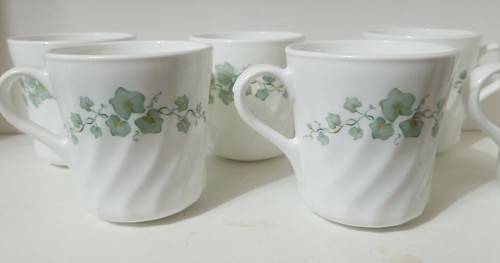 Corning Ware Callaway Ivy Green Leaves 10 Oz. Coffee Tea Cups Mugs - Set of 6 - Picture 2 of 3