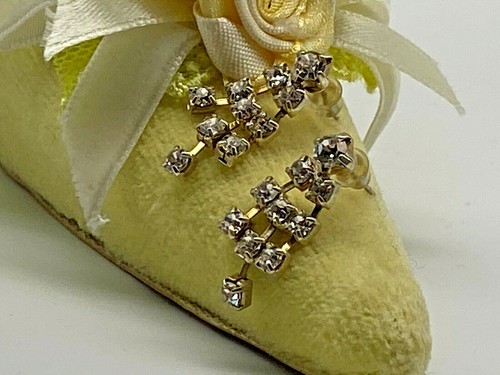 Vintage Silver Metal Rhinestone Diamante Drop Dangle Earrings 1980' Bridal - Picture 5 of 12