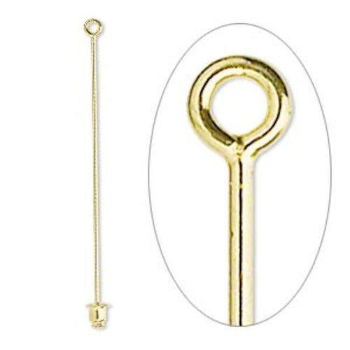 Stick Pin, 50 Gold Plated Brass 18 Gauge 2 1/2" Long with Loop for Beads Charms - 第 1/2 張圖片