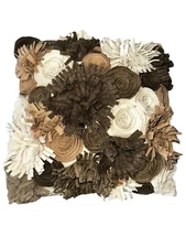 ARHAUS 17” Cotton Duck Feather Fill 3D Floral Modern Neutral Sofa Throw Pillow 