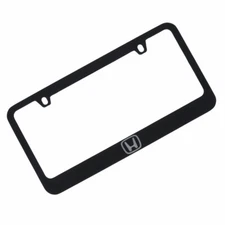 HONDA LOGO  Black Metal License Plate Frame WITH CHROME  BRUSHED VINYL