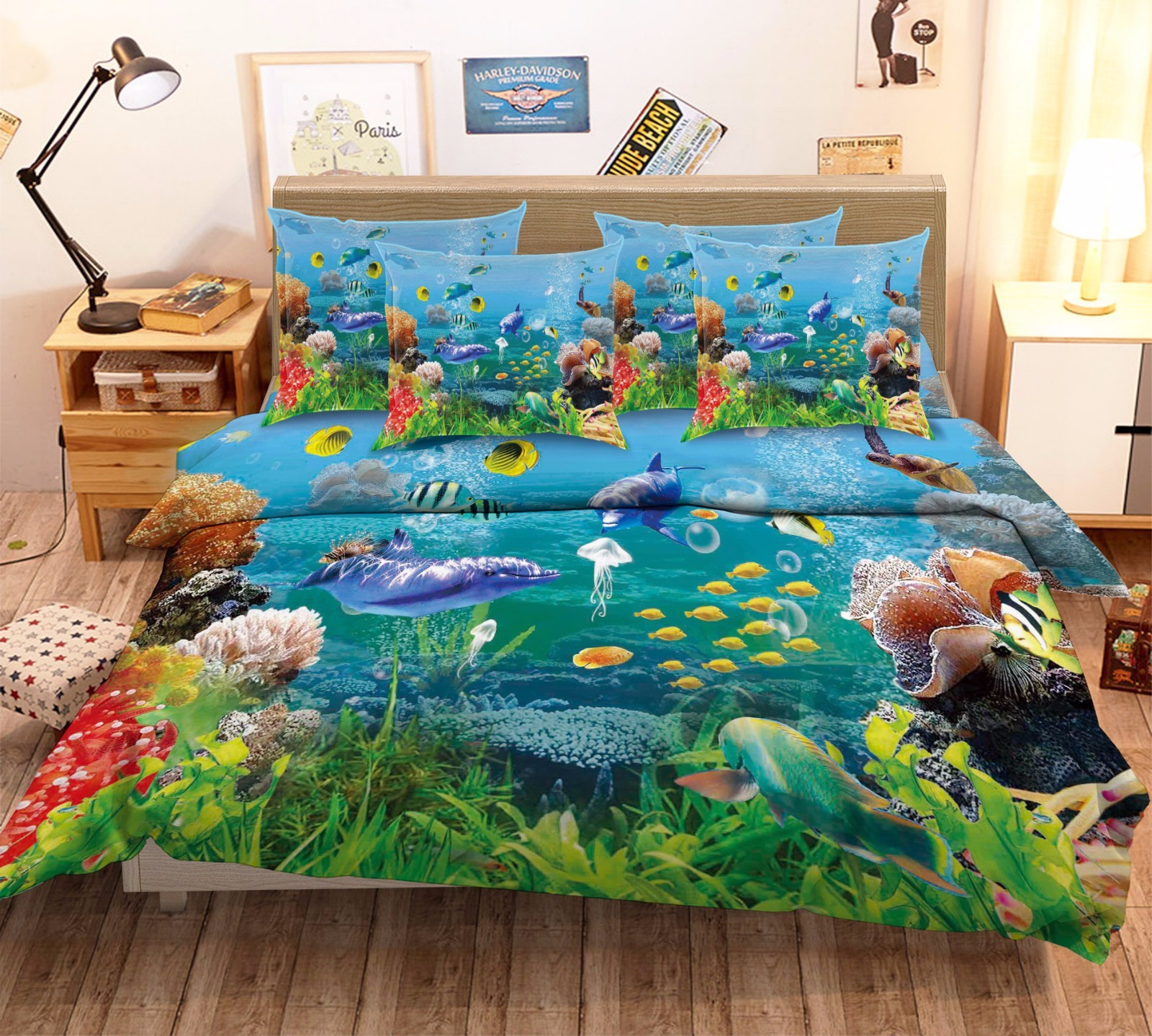 3D Dolphin Coral Fish 614 Bed Pillowcases Quilt Duvet Cover Set Single Queen CA 3D Dolphin Coral Fish 614 Bed Pillowcases Quilt Duvet Cover Set Single Queen CA