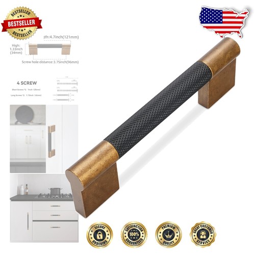 Sleek Black & Antique Brass 3-3/4 Inch Cabinet Pulls - 10 Pack for Modern Homes