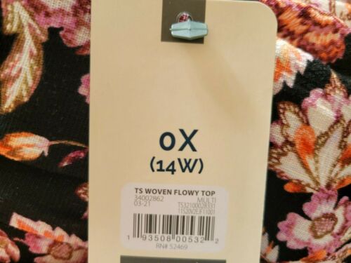 NUEVO CON ETIQUETAS TERRA & SKY Mujer 0X 14W Negro Púrpura Manga Larga Tejido Camisa Floral - Imagen 3 de 4