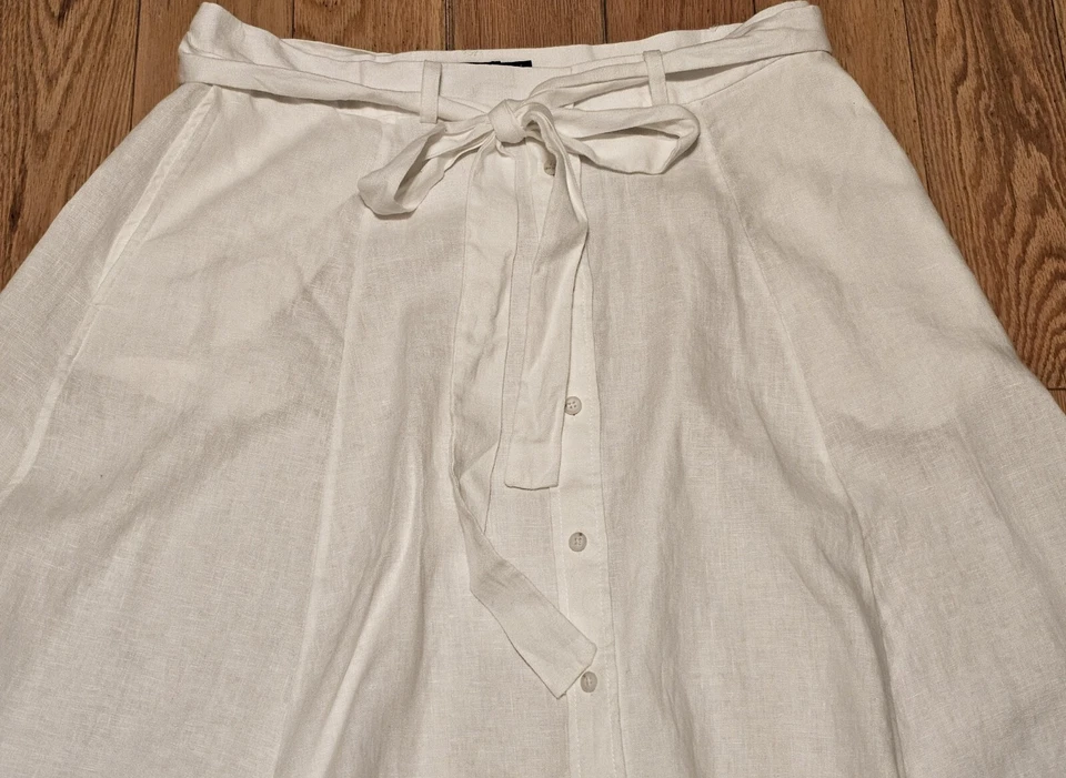 Falda midi nueva sin etiquetas Polo Ralph Lauren para mujer marfil 100 % lino línea A Foto 2 de 4