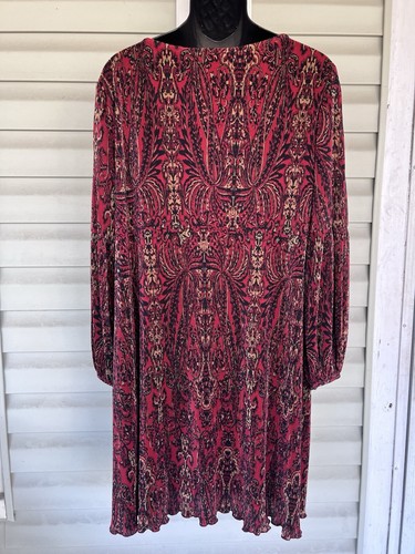 Tash + Sophie Red Paisley Pleated Swing Dress wBalloon Sleeves Womens Sz 18W USA - Picture 3 of 10