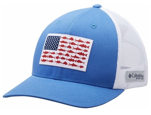Columbia Snapback Trucker Cap Fish Flag - Vivid Blue/White. NEW