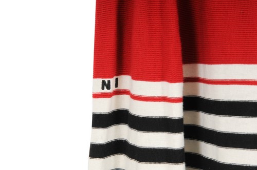 Marni Rundhalspullover Gr. 48 Medium schwarz weiß rot Baumwolle gestreift Logo - Bild 7 von 9