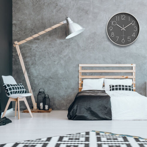 30cm Rund Wanduhr Modern Grau Leise Lautlos Wand Uhr Wohnzimmer Büro - Bild 14 von 19