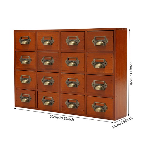 Drawers Storage Cabinet 16 Drawer Cabinet Wooden Medicine Cabinet Brown - Picture 2 of 20
