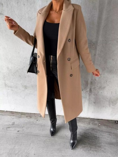 Women Slim Double Breasted Long Trench Coat Wool Blend Lapel Woolen Overcoat - Bild 14 von 27