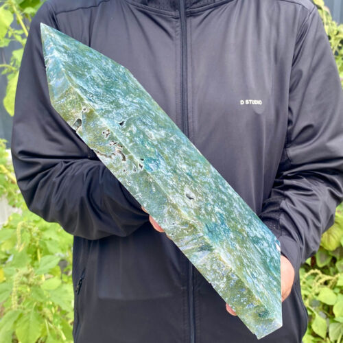 6.47LB Natural green moss agate quartz obelisk crystal aura healing energy - Picture 9 of 18