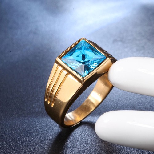 Men Square Gemstone Signet Ring Stainless Steel Pinky Statement Cocktail Party - Picture 7 of 54
