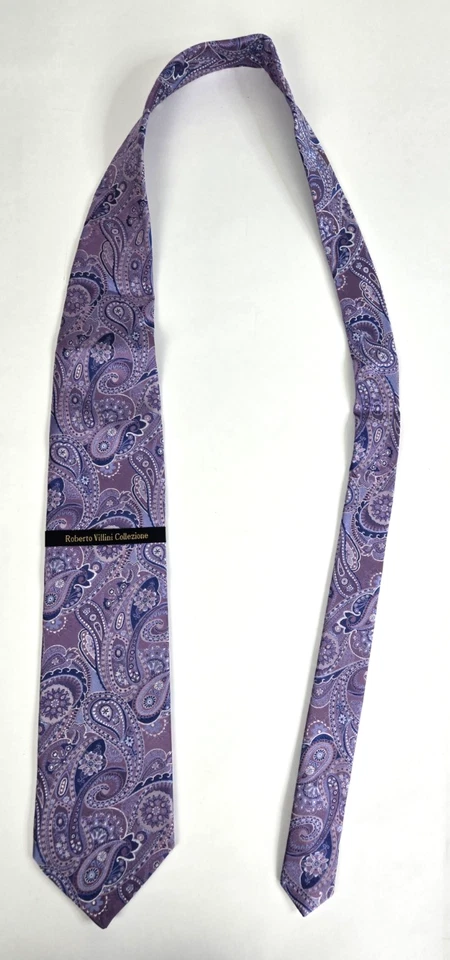 Corbata de seda Roberto Villini Collezione púrpura cachemira Foto 4 de 4
