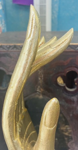Wooden Gold Buddha Hand Mudra On Black Base - Picture 7 of 7