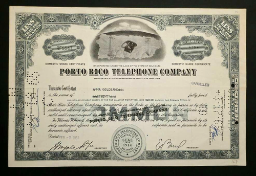 VINTAGE SHARE LOT OF 2 / PORTO RICO TELEPHONE COMPANY / PUERTO RICO 1957 - 1961 - Picture 3 of 4