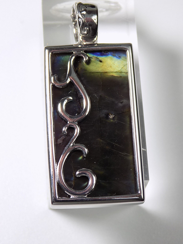 Eleganter Moderner Unisex Clipanhänger Spektrolith Stein 925er Silber Design - Picture 6 of 9