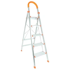 5-Step Folding Aluminum Stool Non-Slip Rubber Handrails,360 Lbs Steel Ladder