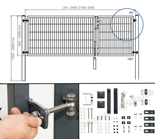 Gartentor Compact 2 flg. Rohrrahmentor H:180cm B:246cm grün Doppelstab Tor - Bild 2 von 11