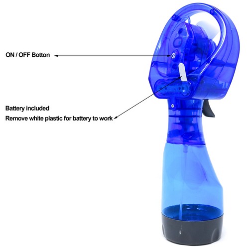 Retailery Portable Battery Operated Water Misting Cooling Fan Spray Bottle, Blue - Picture 3 of 4