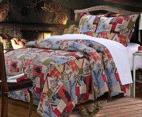 Rustic Lodge King Quilt Set : Red Plaid Reversible Western Cabin Bear Moose Wolf Rustic Lodge King Quilt Set : Red Plaid Reversible Western Cabin Bear Moose Wolf