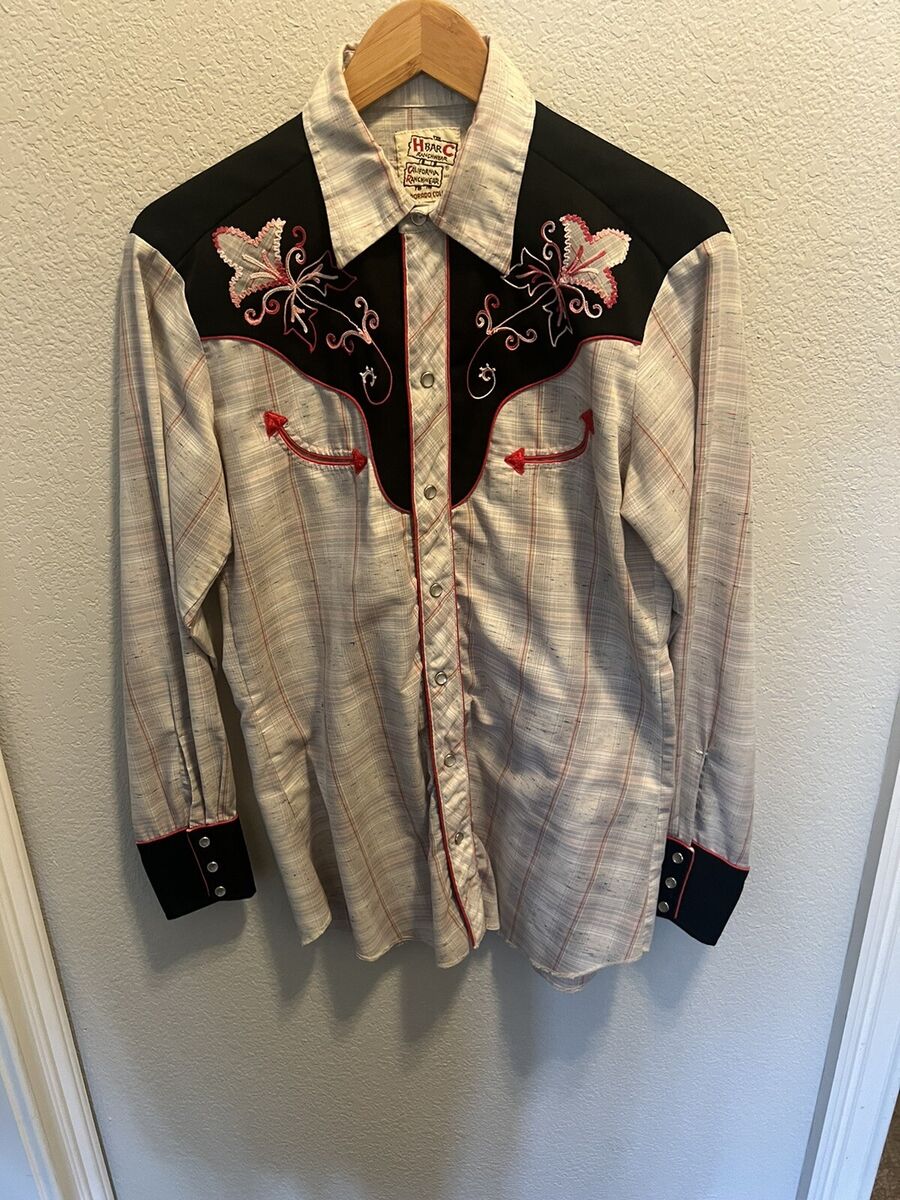 Vintage 1970s H Bar C Black & White Plaid Embroidered Vintage 1970s H Bar C Black & White Plaid Embroidered