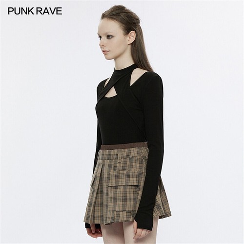 Punk Rave Women's Gothic Long Sleeve Shirt Sexy Elastic Slim Fit Casual Tops - Picture 3 of 20